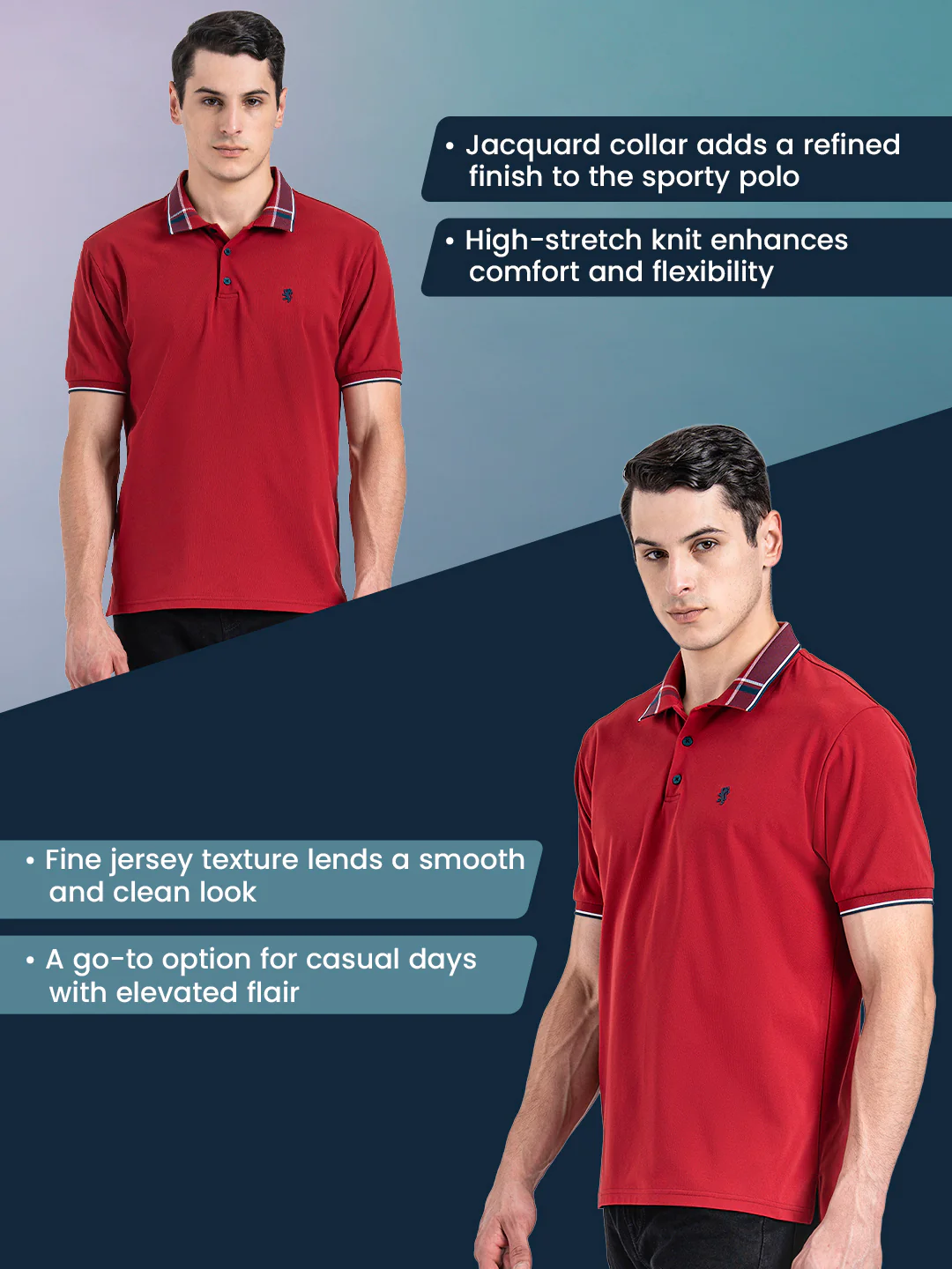 Jacquard Collar Polo T-shirt for Men - Image 2