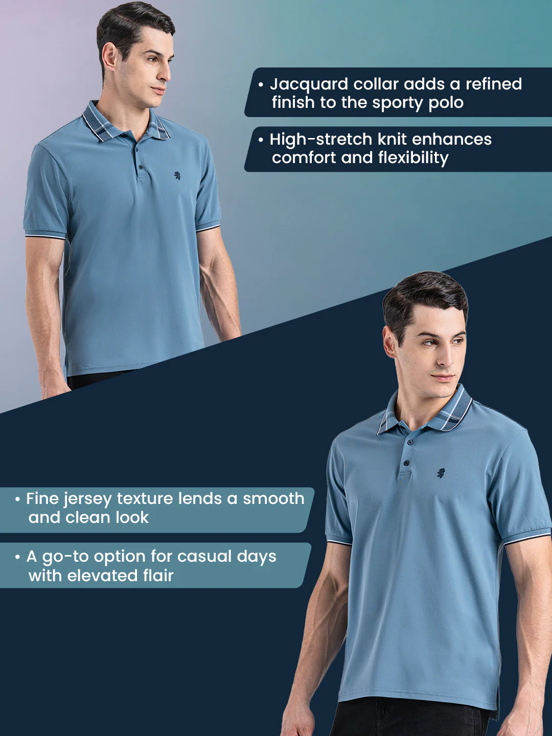 Jacquard Collar Polo T-shirt for Men - Image 2