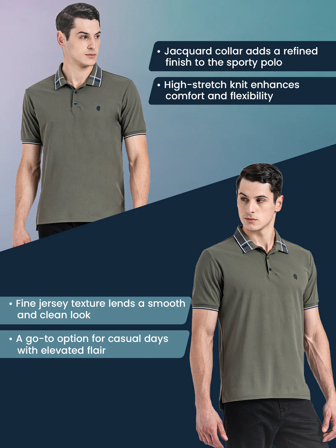 Jacquard Collar Polo T-shirt for Men - Image 2
