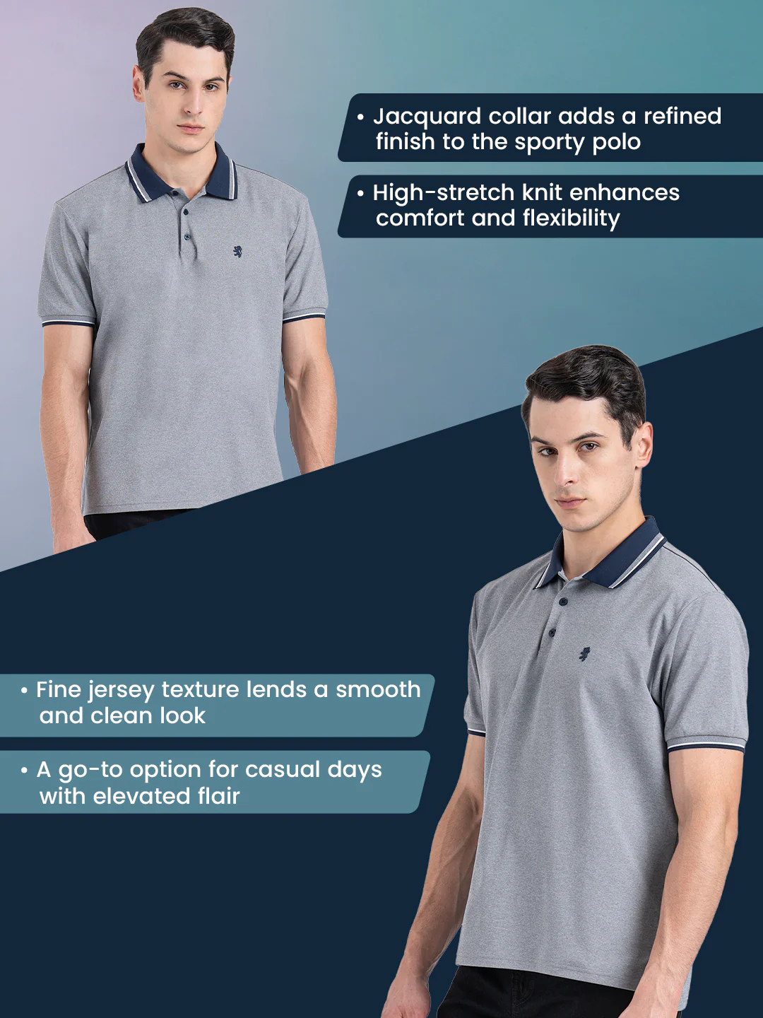 Jacquard Collar Polo T-Shirt for Men - Image 2