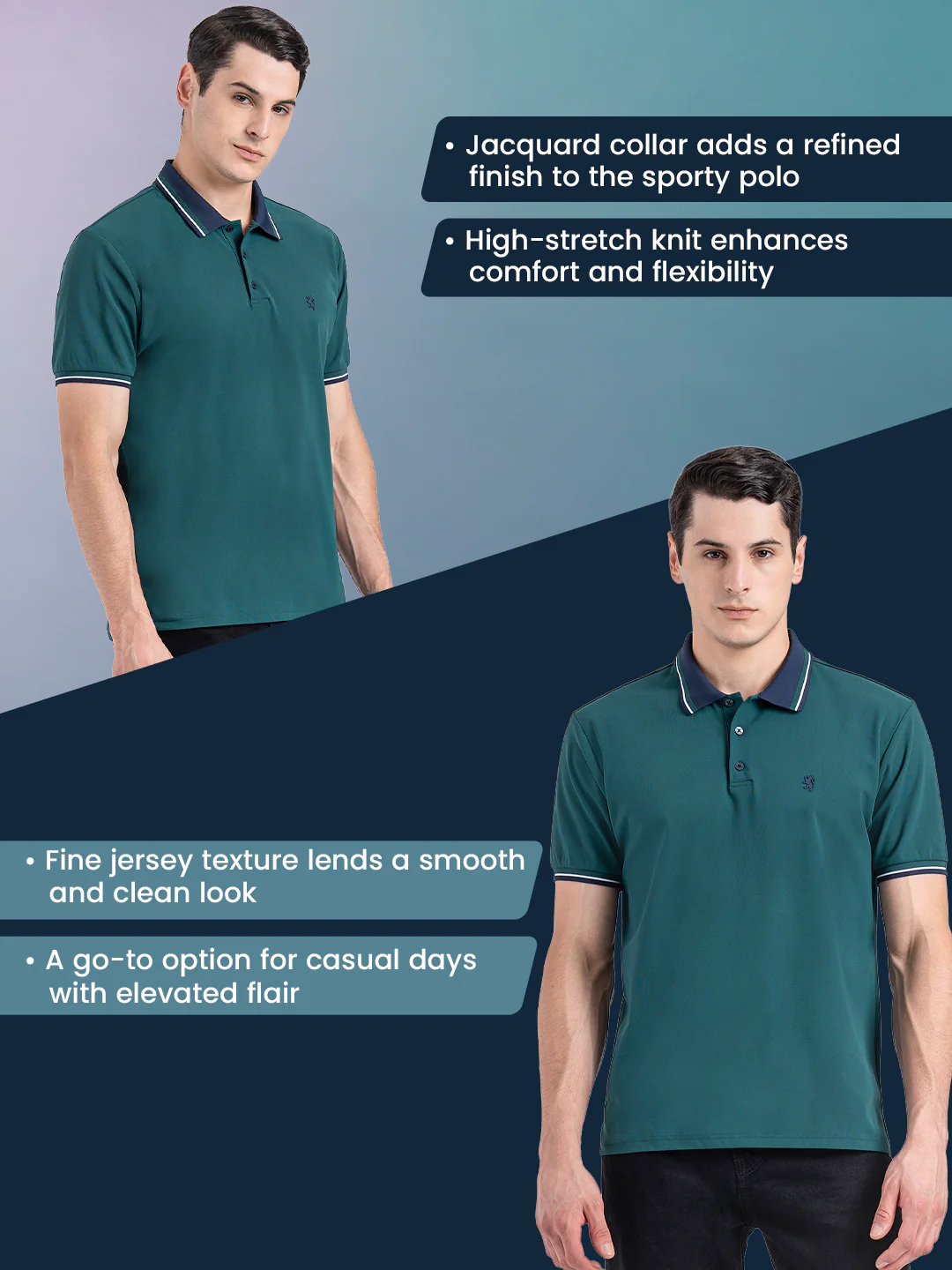 Jacquard Collar Polo T-Shirt for Men - Image 2