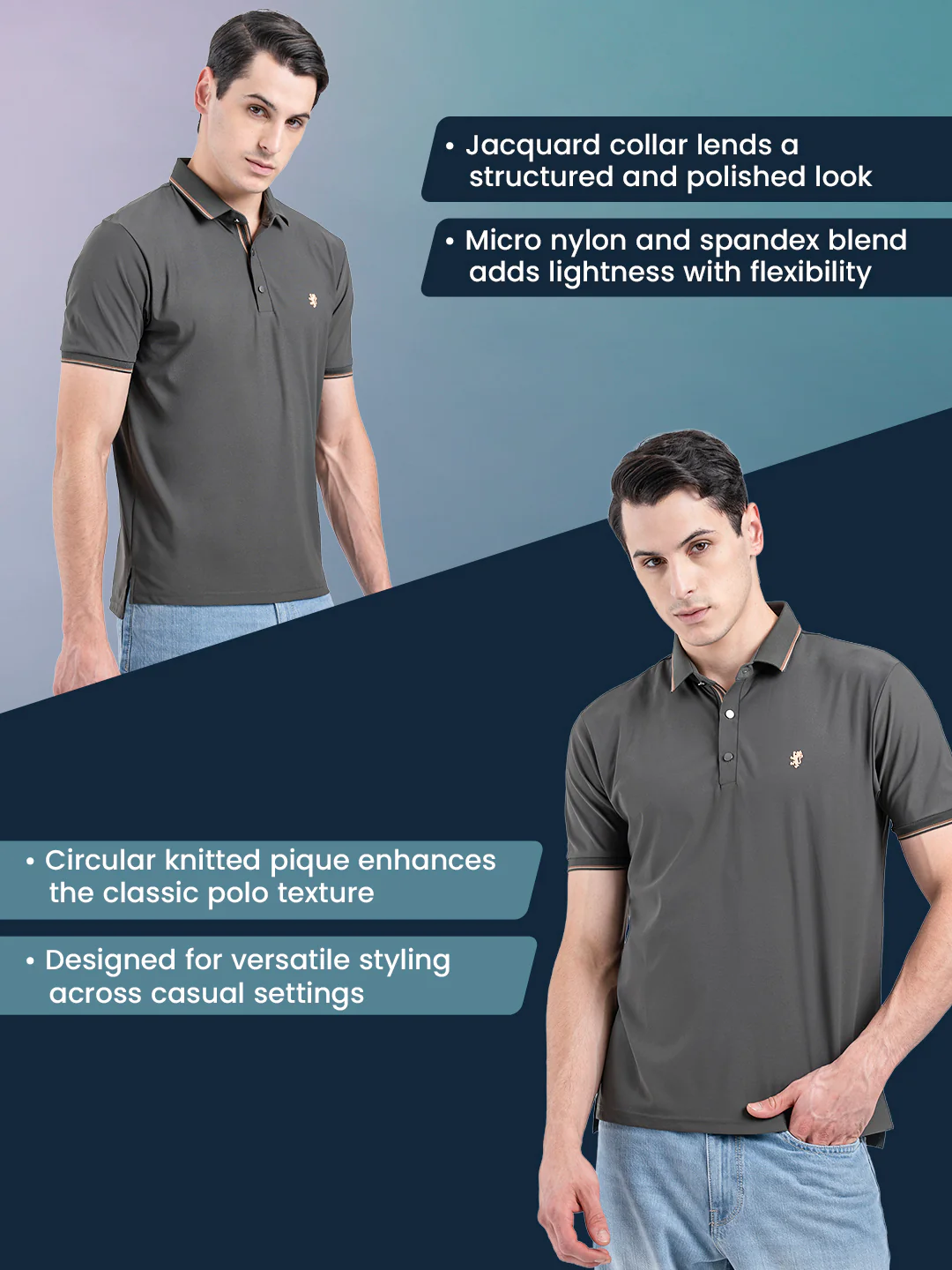 Jacquard Collar Polo T-Shirt for Men - Image 2