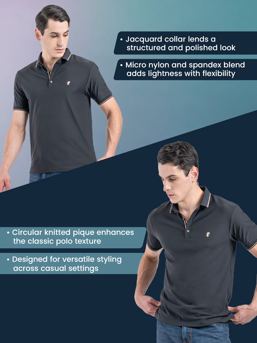 Jacquard Collar Polo T-Shirt for Men - Image 2