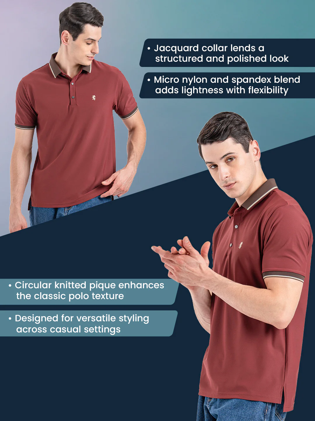 Jacquard Collar Polo T-Shirt for Men - Image 2