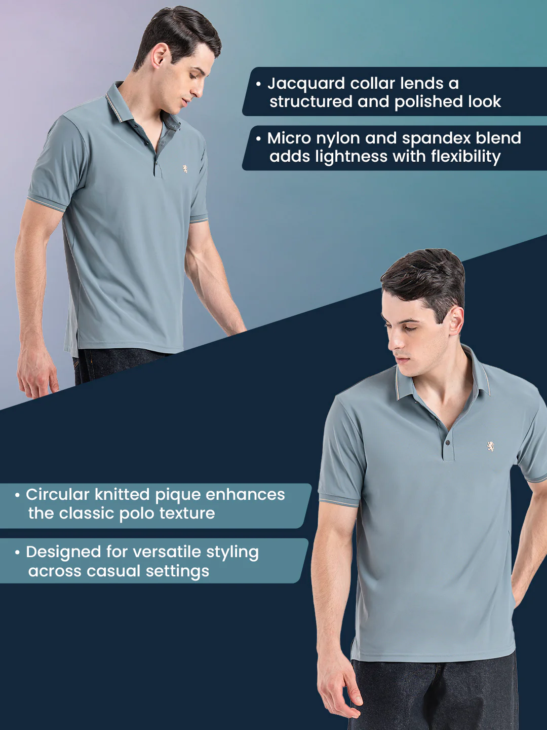 Jacquard Collar Polo T-Shirt for Men - Image 2
