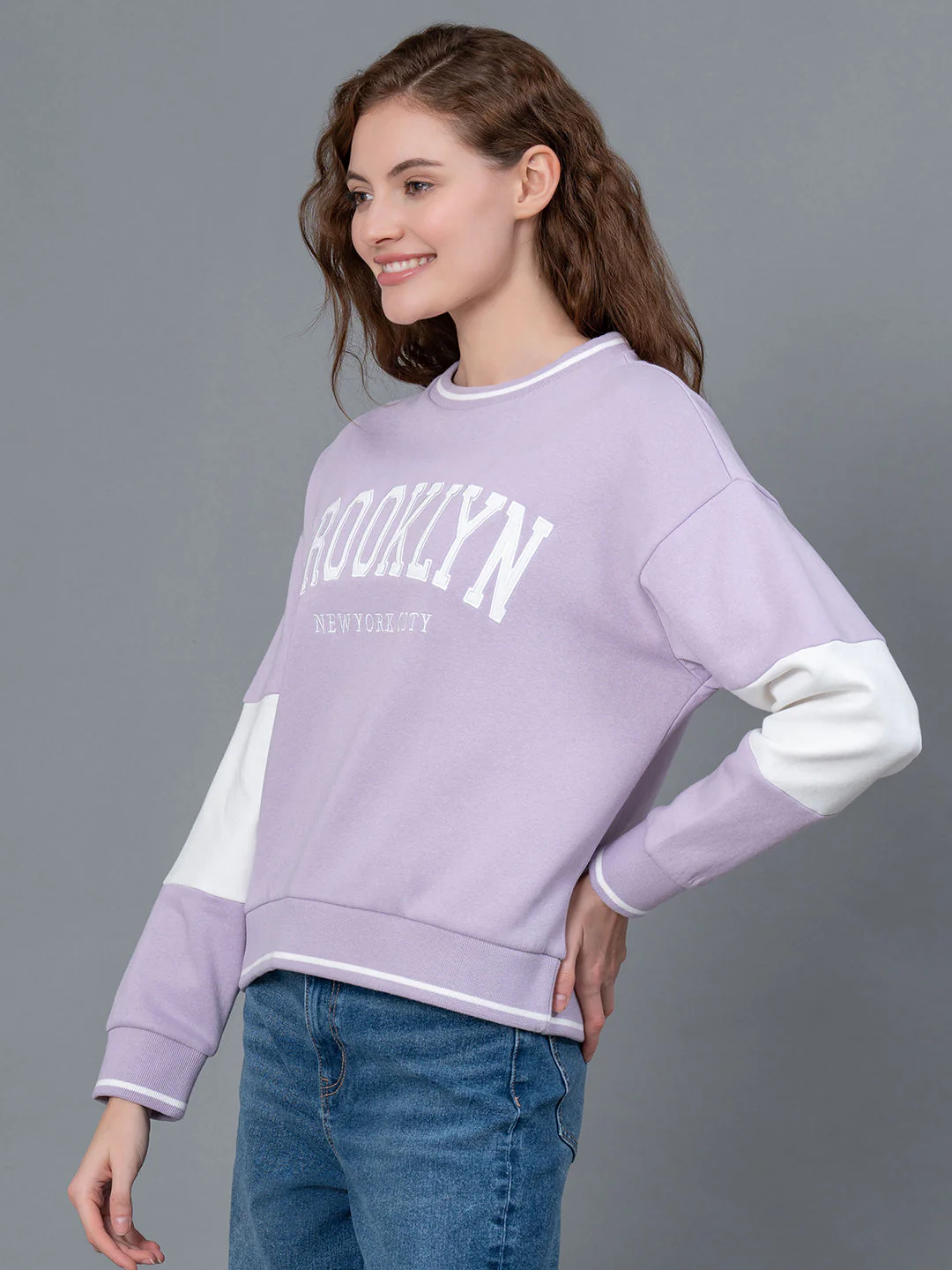 Lavender Embroidered Cotton Poly Fleece Women's Sweatshirt - Image 2