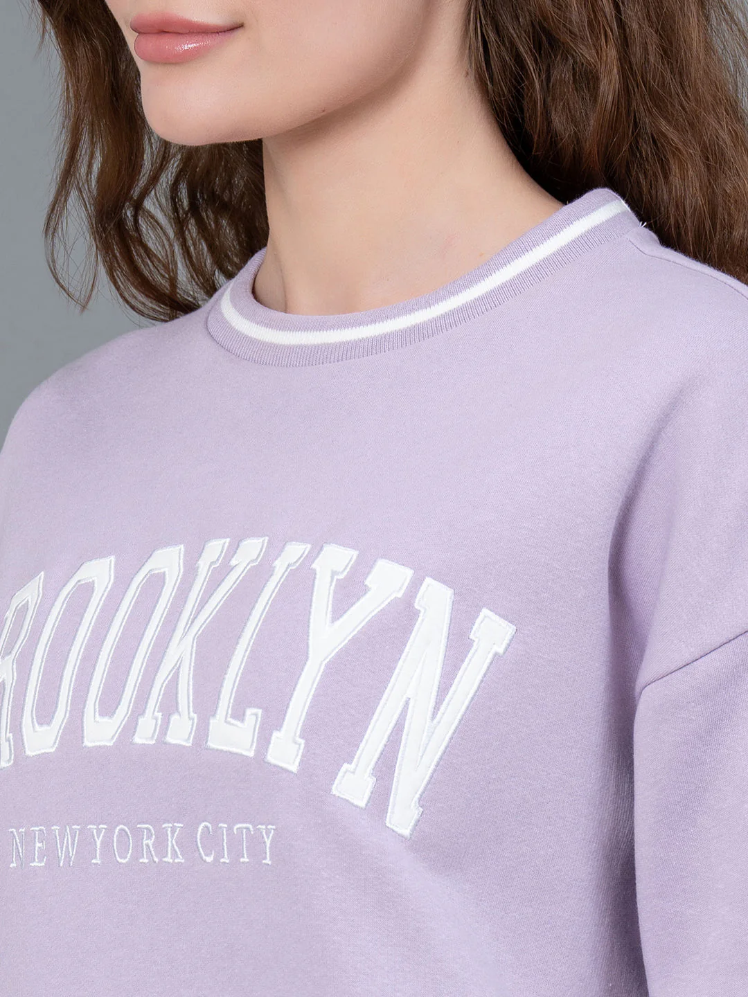 Lavender Embroidered Cotton Poly Fleece Women's Sweatshirt - Image 4