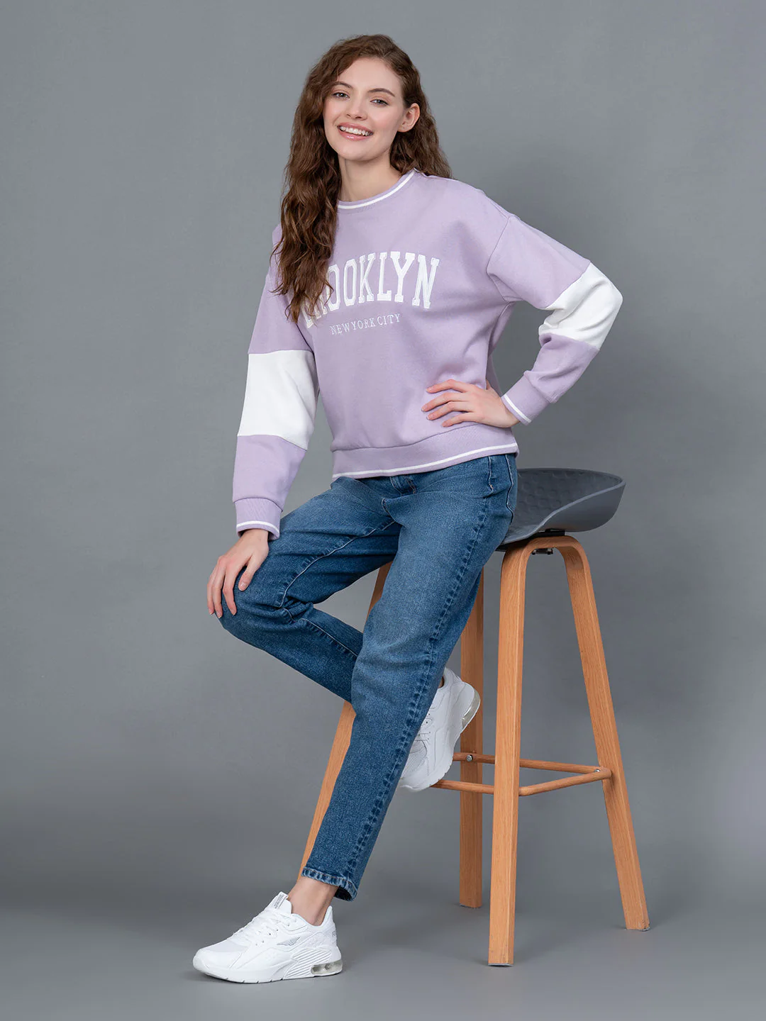 Lavender Embroidered Cotton Poly Fleece Women's Sweatshirt - Image 5