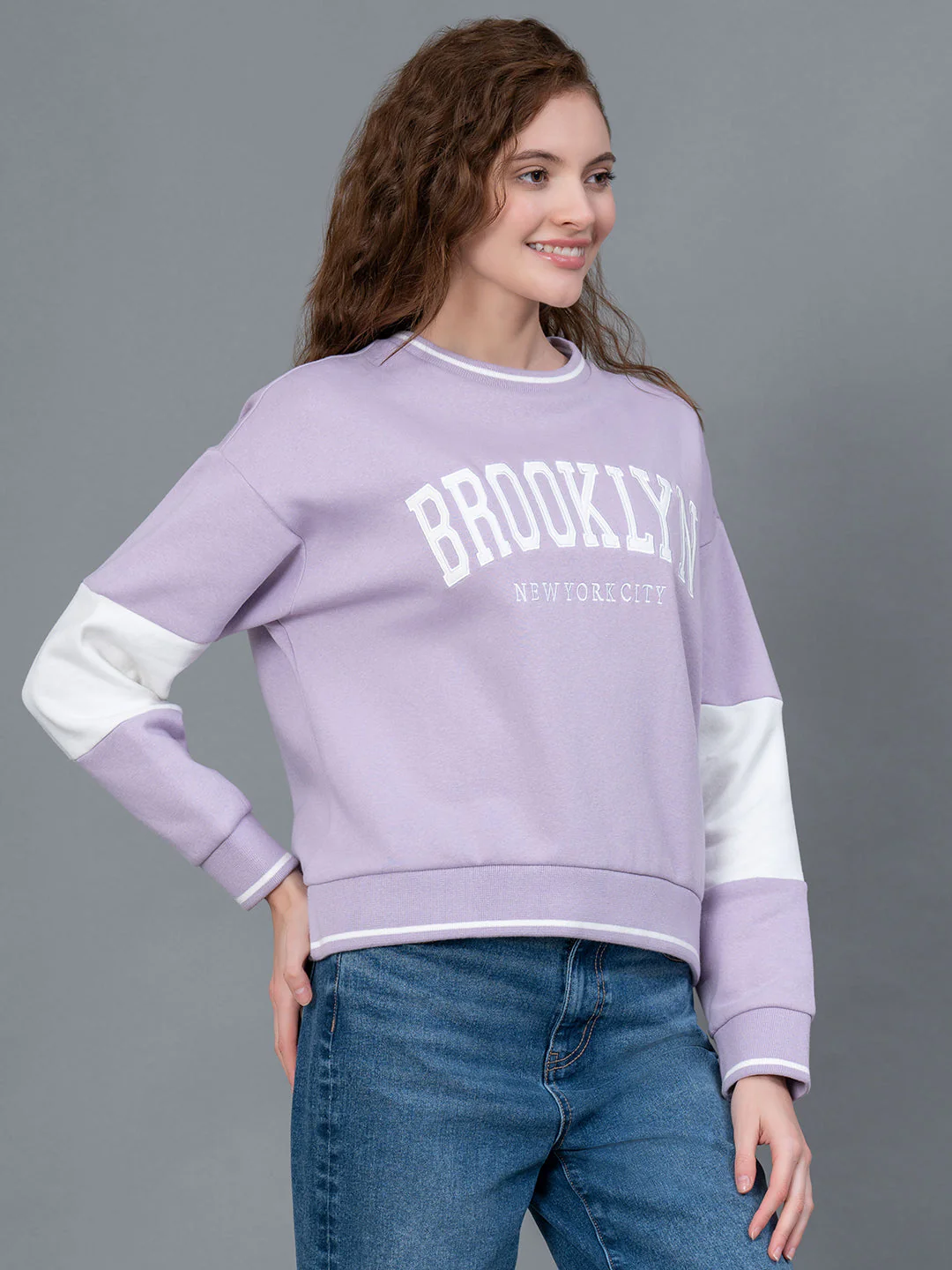 Lavender Embroidered Cotton Poly Fleece Women's Sweatshirt - Image 6