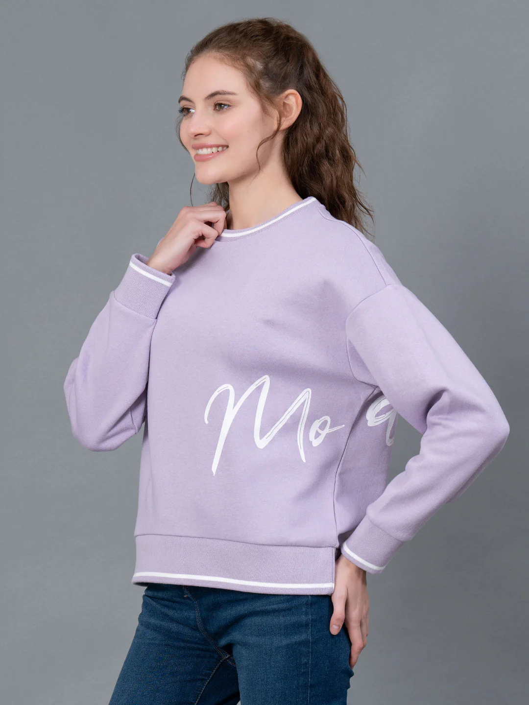 Lavender Graphic Printed Cotton Poly Fleece Women's Sweatshirt - Image 2