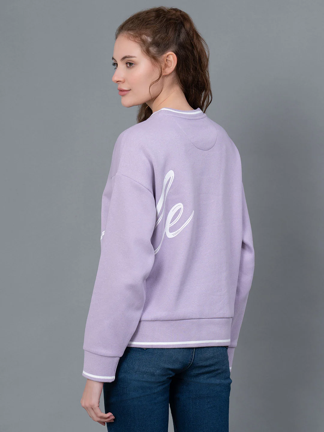 Lavender Graphic Printed Cotton Poly Fleece Women's Sweatshirt - Image 3