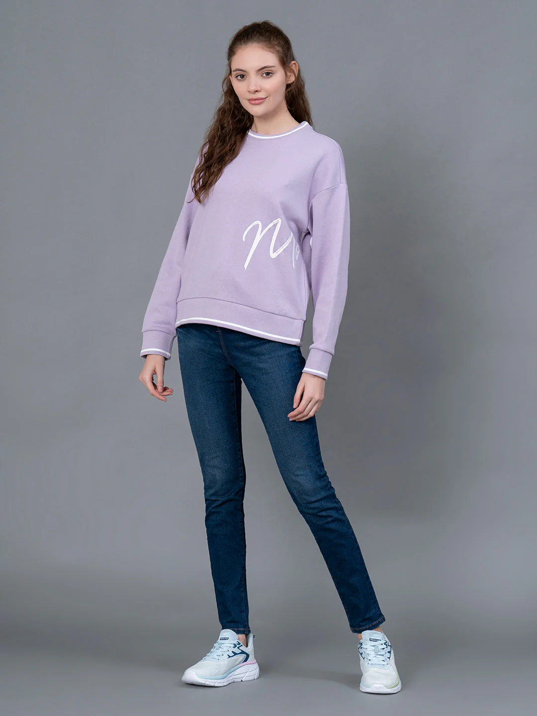 Lavender Graphic Printed Cotton Poly Fleece Women's Sweatshirt - Image 5