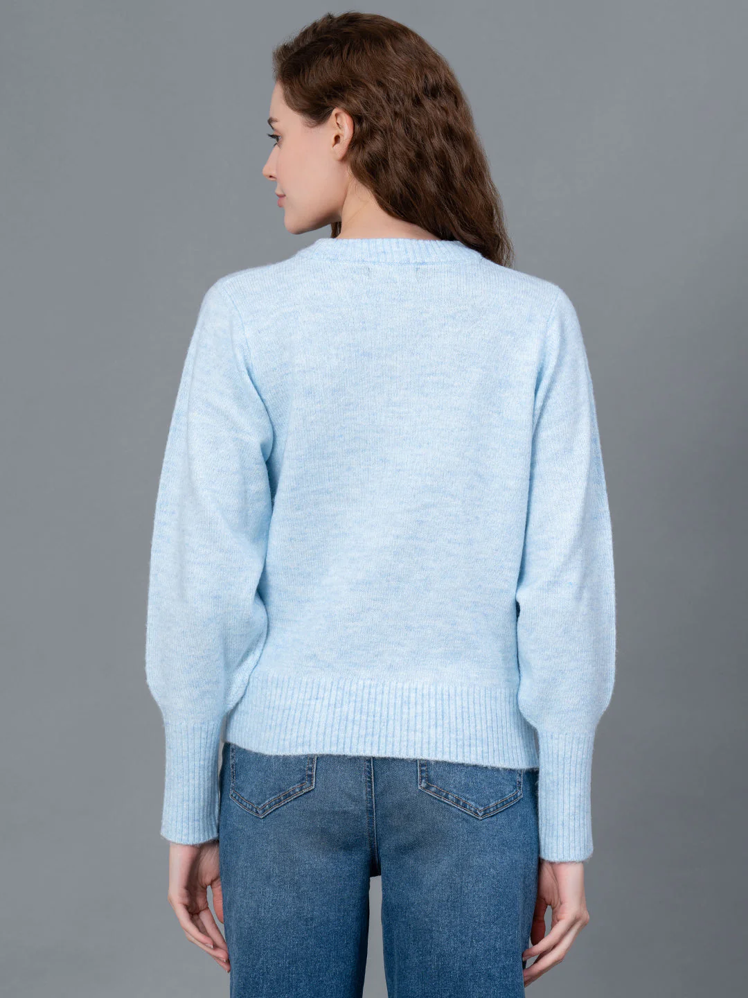 Light Blue Melange Poly Acrylic Spandex Women's Sweater - Image 3