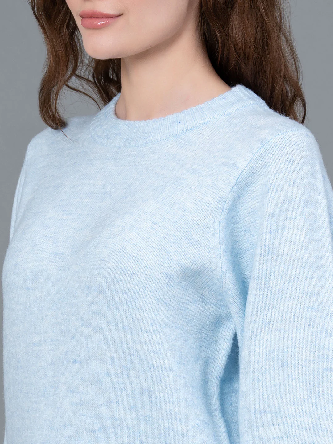 Light Blue Melange Poly Acrylic Spandex Women's Sweater - Image 4