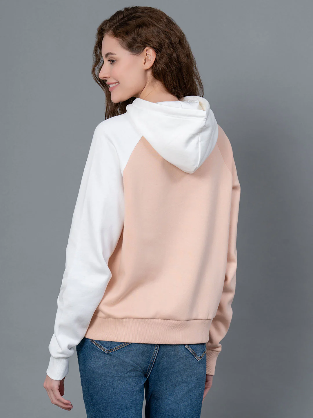 Light Peach Graphic Print Cotton Poly Fleece Women's Hoodie - Image 3