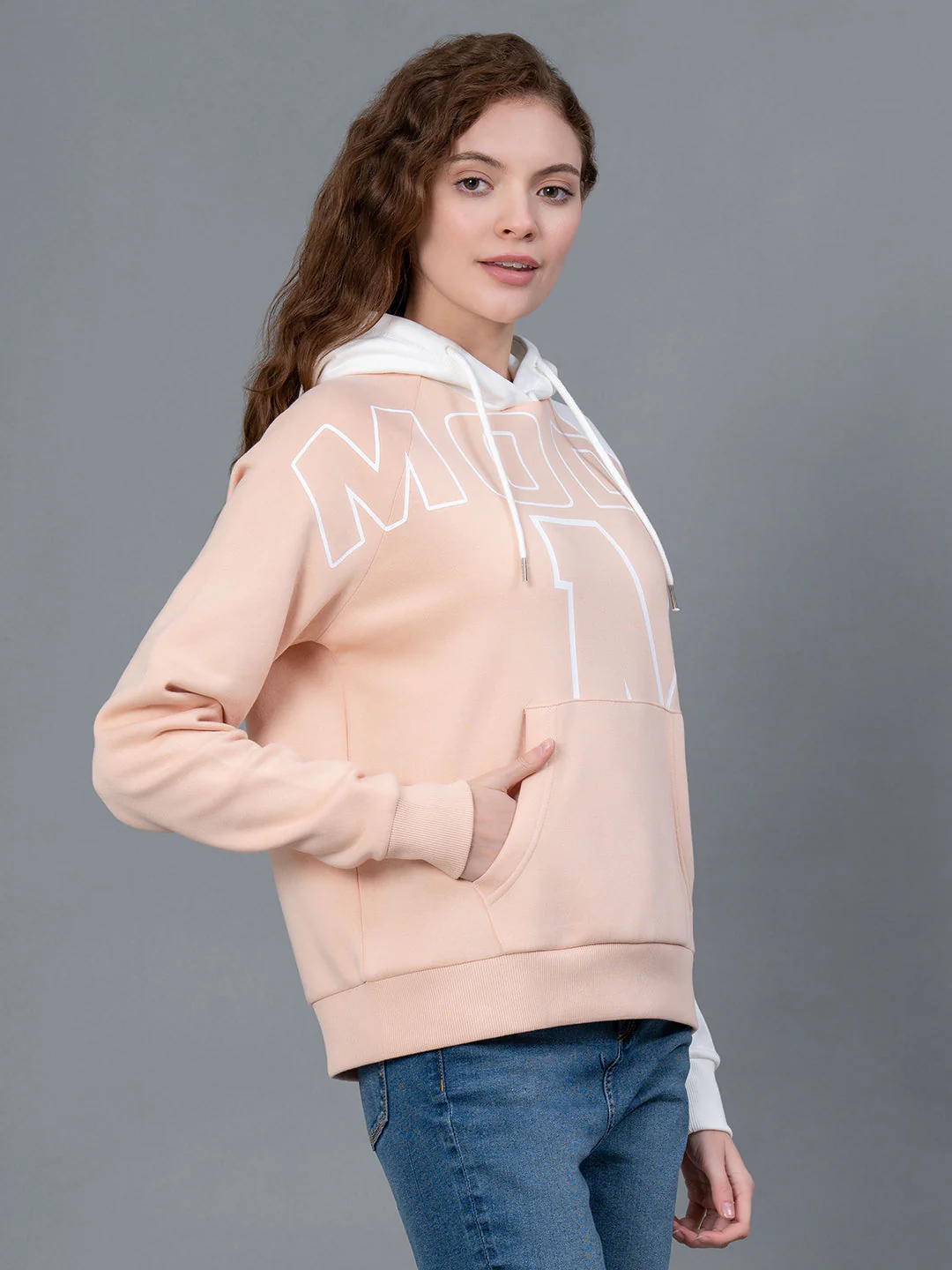 Light Peach Graphic Print Cotton Poly Fleece Women's Hoodie - Image 6