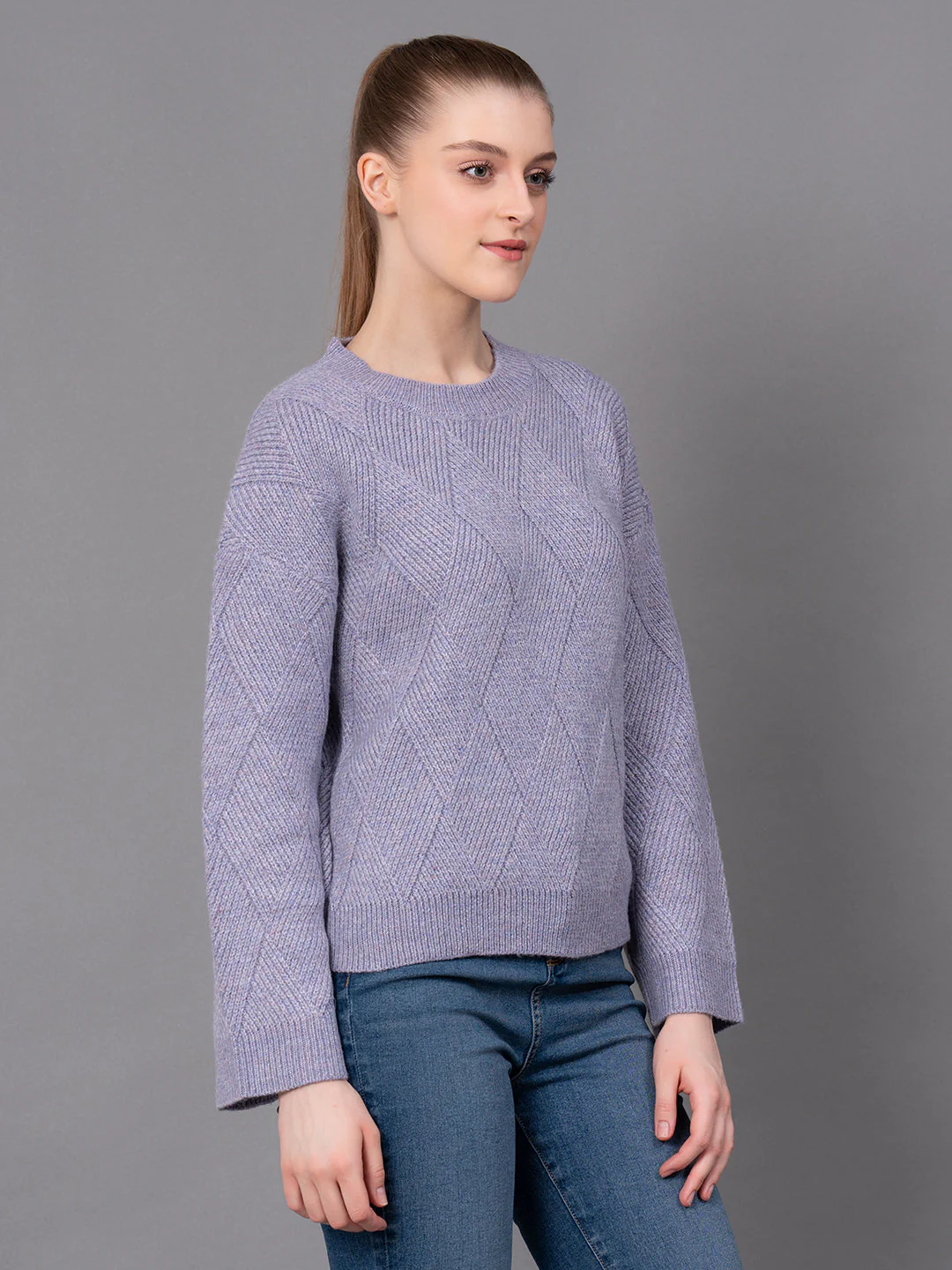 Lilac Poly Acrylic Self Design Women's Sweater - Image 2