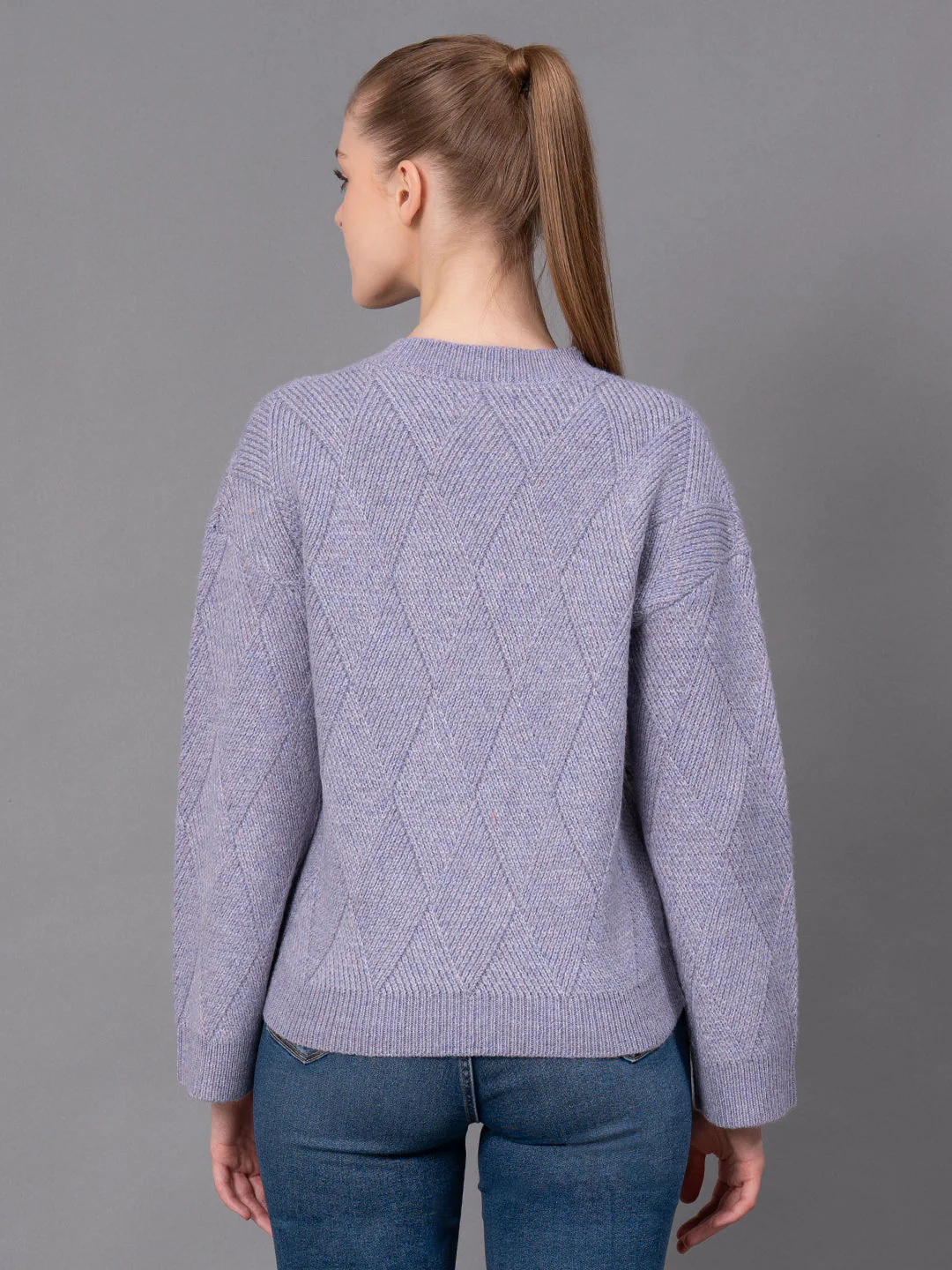 Lilac Poly Acrylic Self Design Women's Sweater - Image 3