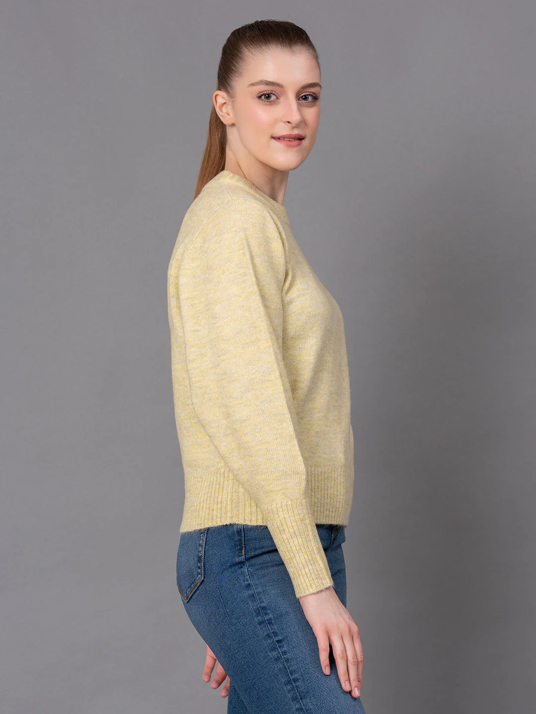 Lime Poly Acrylic Spandex Melange Women's Sweater - Image 2