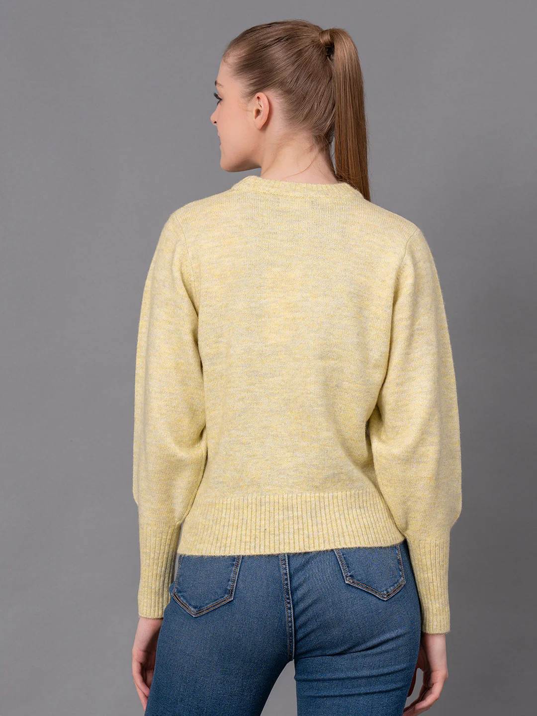 Lime Poly Acrylic Spandex Melange Women's Sweater - Image 3