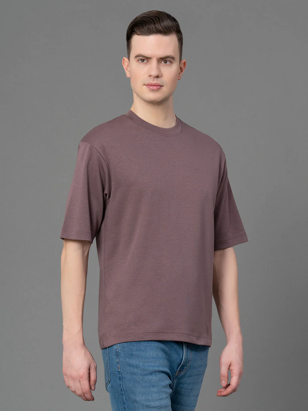 Mauve Oversized Round Neck T-Shirt for Men - Image 2
