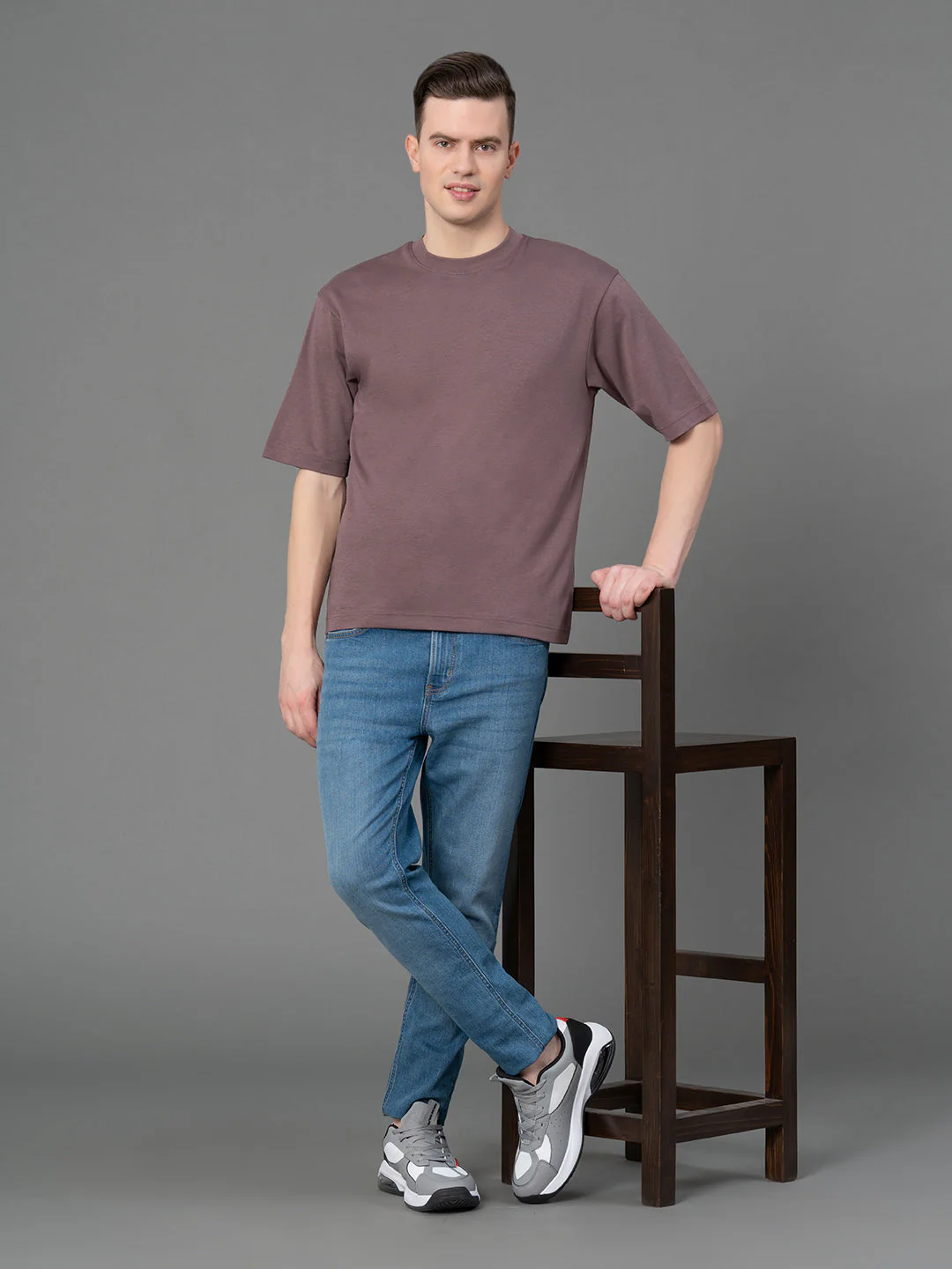 Mauve Oversized Round Neck T-Shirt for Men - Image 5