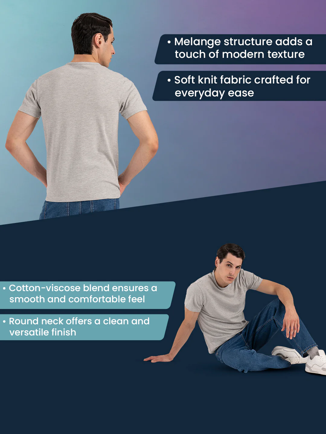 Melange Round Neck T-Shirt for Men - Image 2
