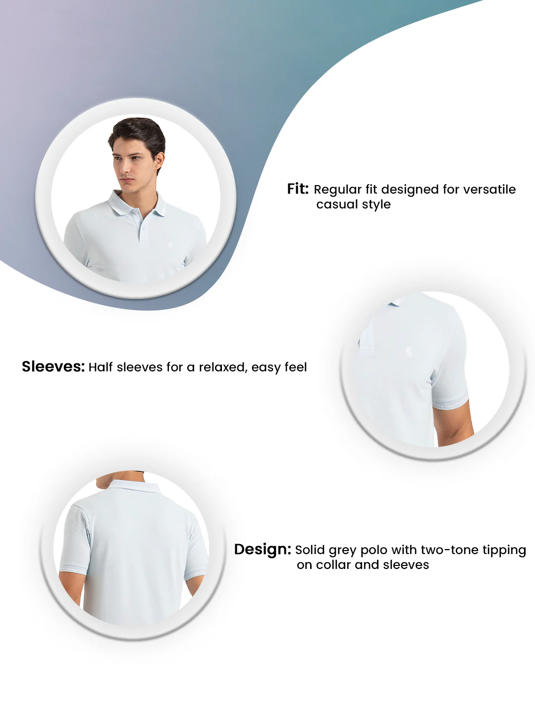 Men Aqua Solid Single Tone Tipping Polo T-Shirt - Image 3