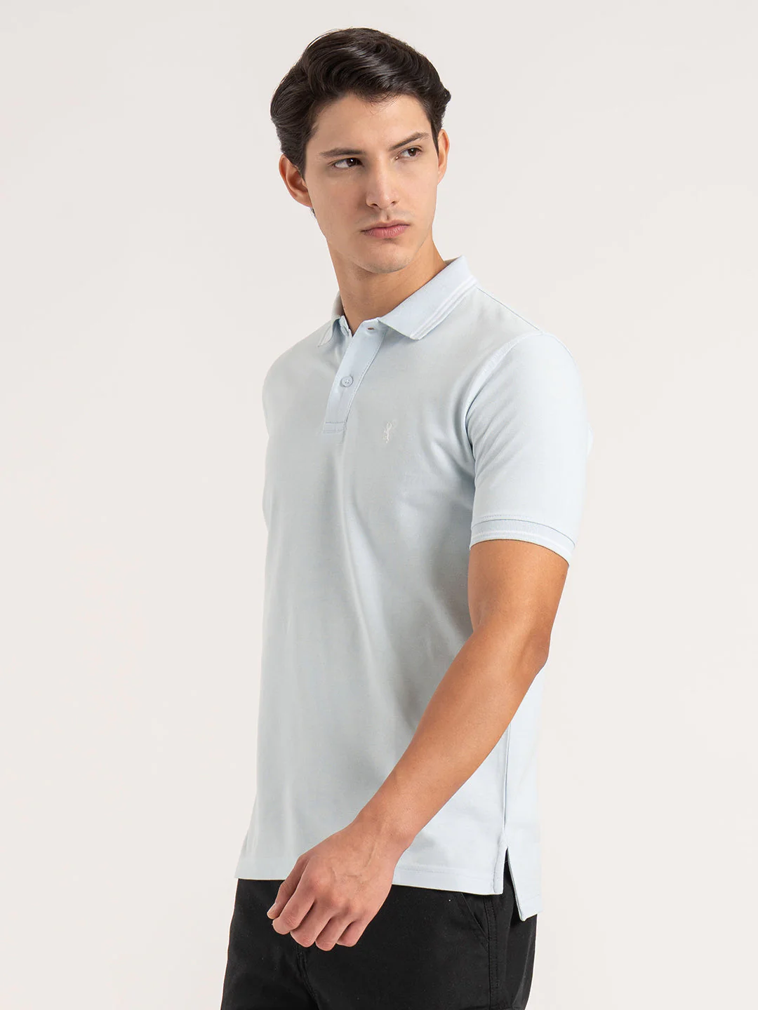 Men Aqua Solid Single Tone Tipping Polo T-Shirt - Image 4
