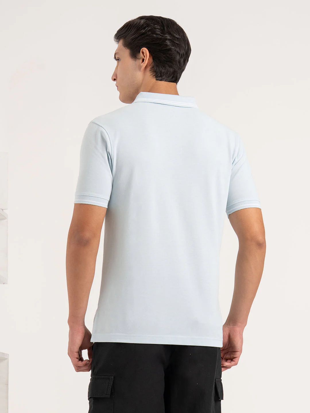 Men Aqua Solid Single Tone Tipping Polo T-Shirt - Image 5