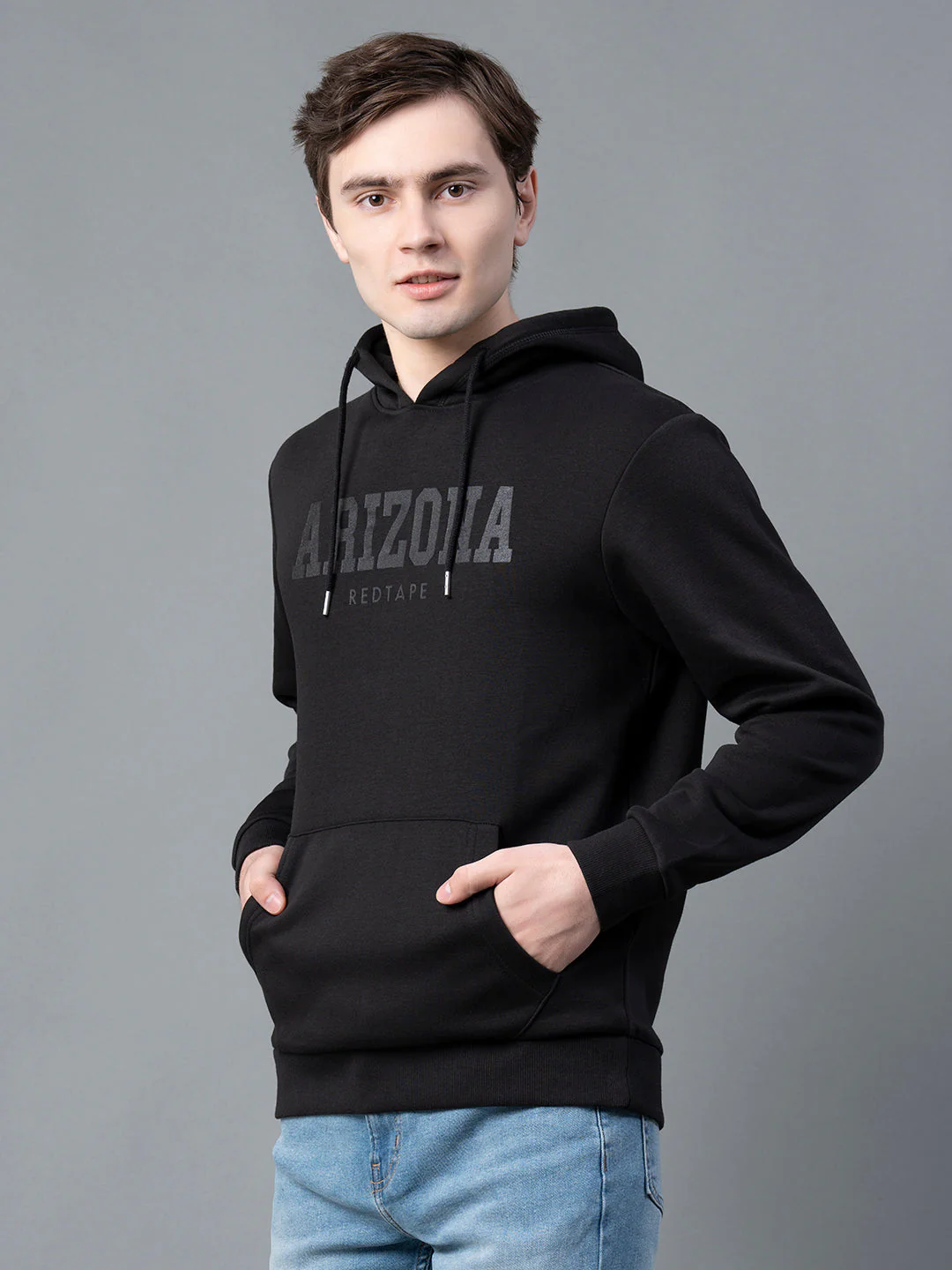 Men Black Graphic Print Hoodie - Image 2