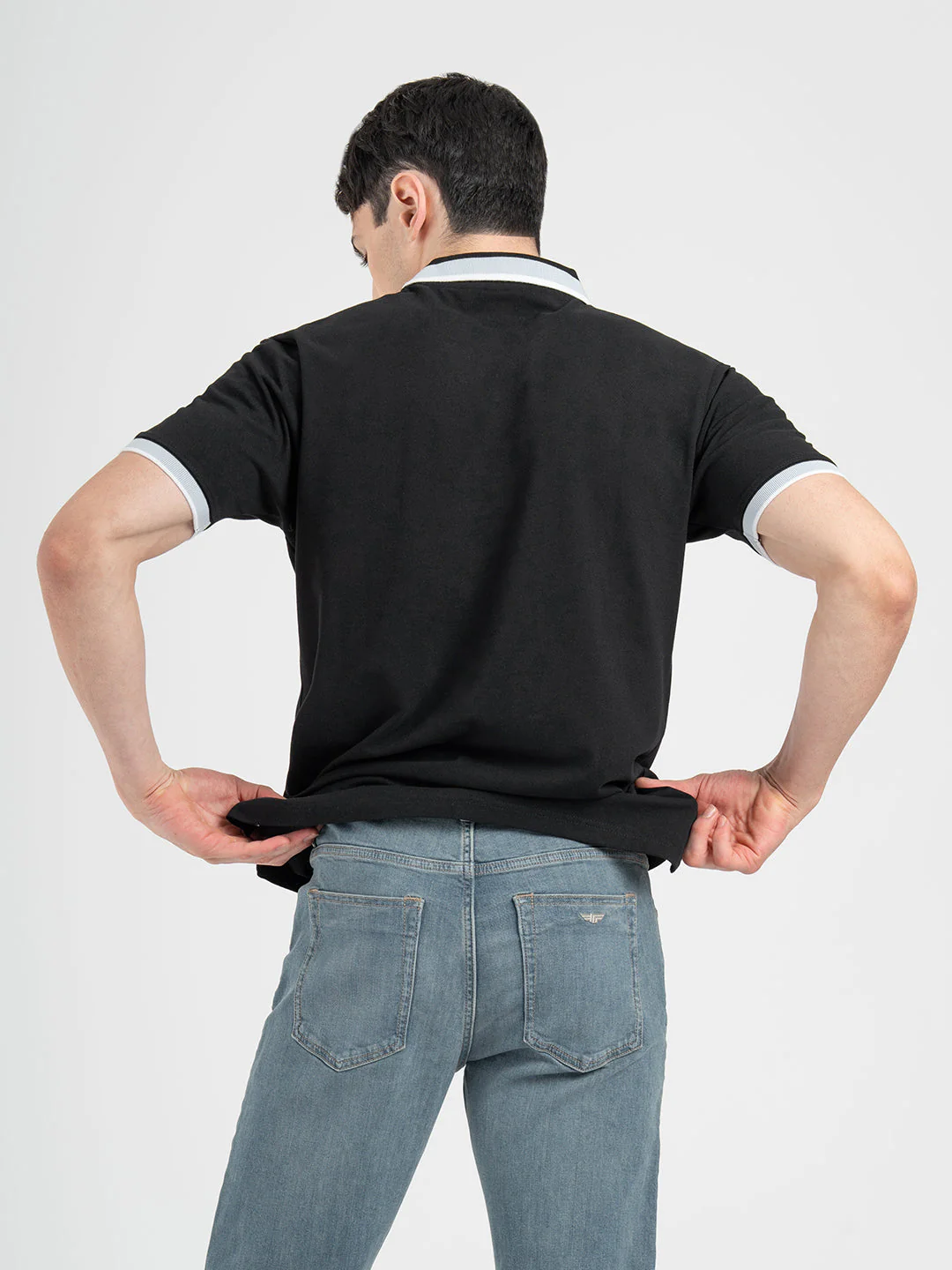 Men Black Polo Neck Cotton Polyester Solid T-Shirt - Image 5