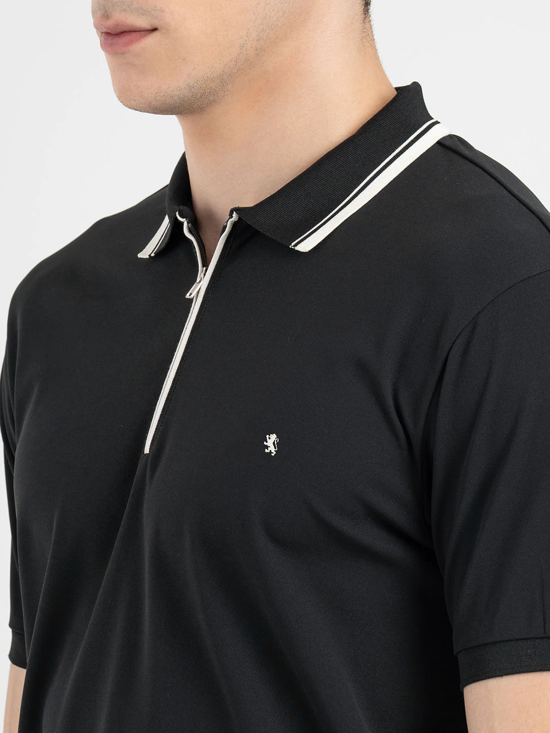 Men Black Polo Neck High Stretch Polyester Solid Athleisure T-Shirt - Image 4