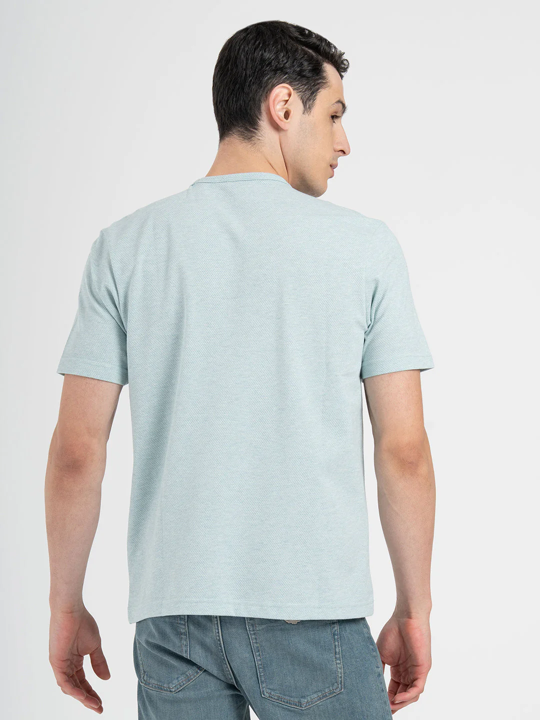 Men Blue Melange Round Neck Cotton Poly Elastane Melange Structure T-Shirt - Image 3
