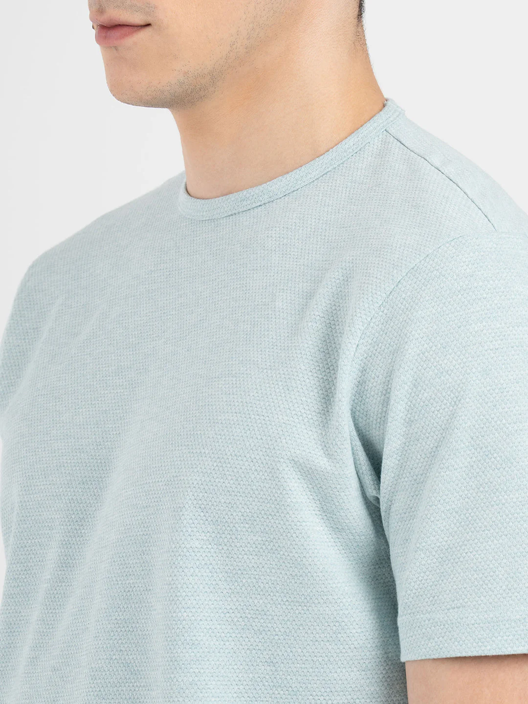 Men Blue Melange Round Neck Cotton Poly Elastane Melange Structure T-Shirt - Image 4