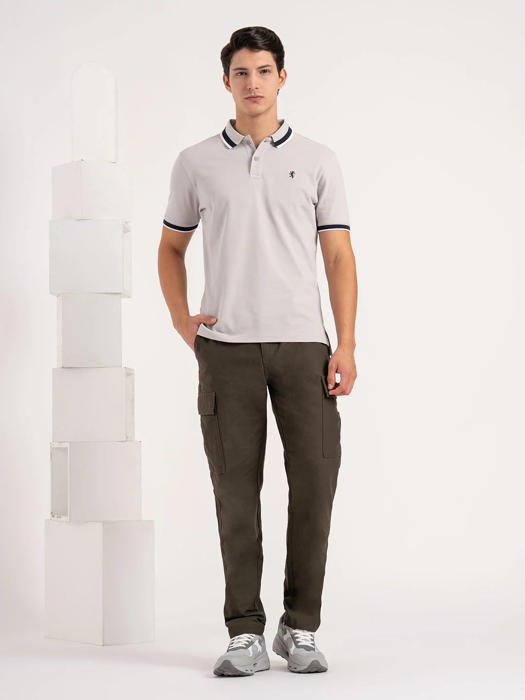 Men Grey Solid Two-Tone Tipping  Polo T-Shirt - Image 7