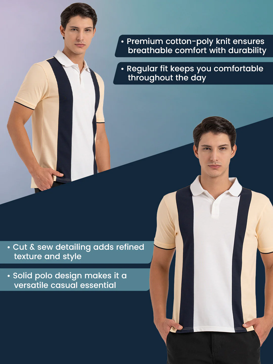 Men Light Yellow Color Block Polo T-Shirt - Image 3