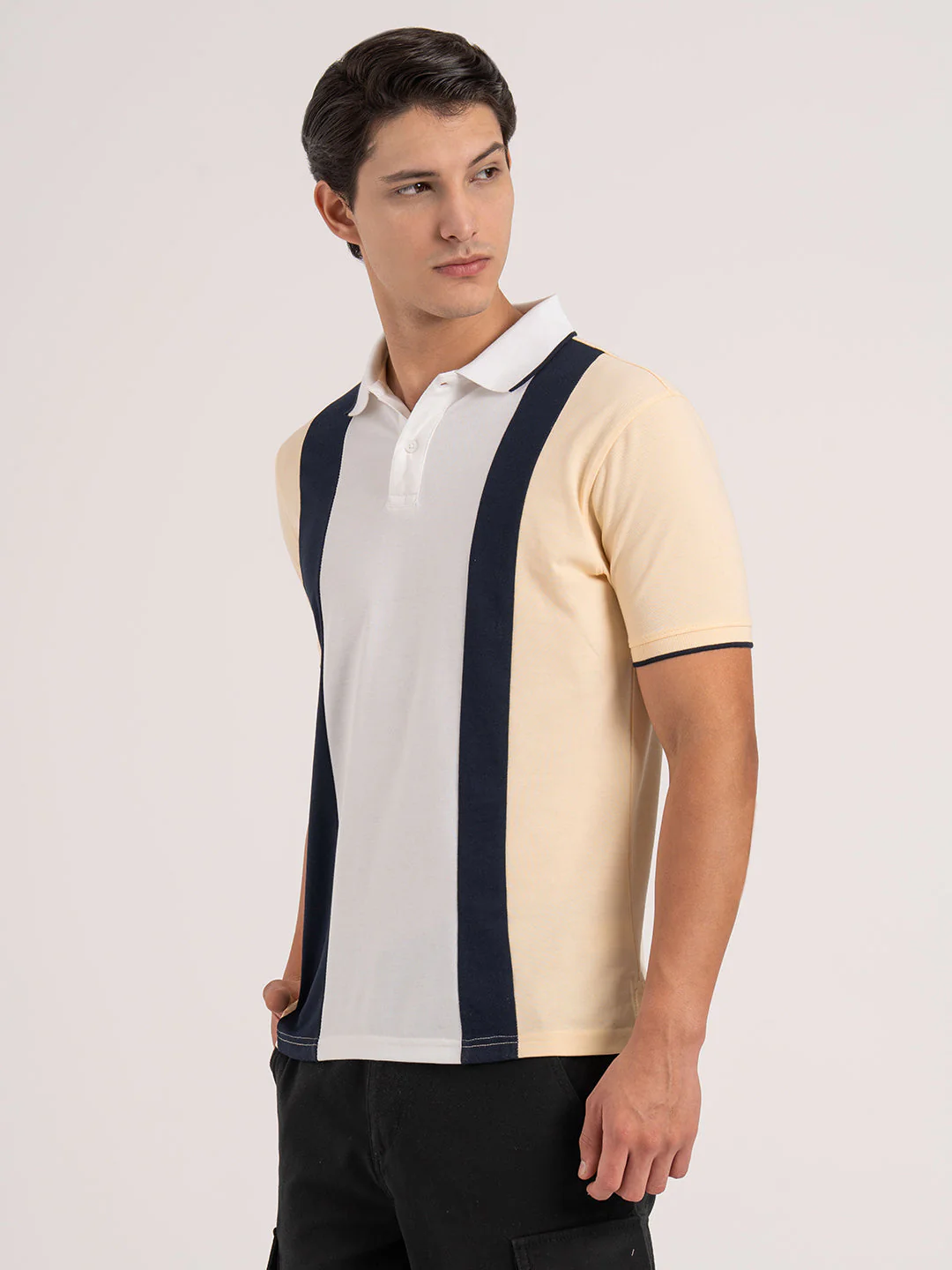 Men Light Yellow Color Block Polo T-Shirt - Image 4