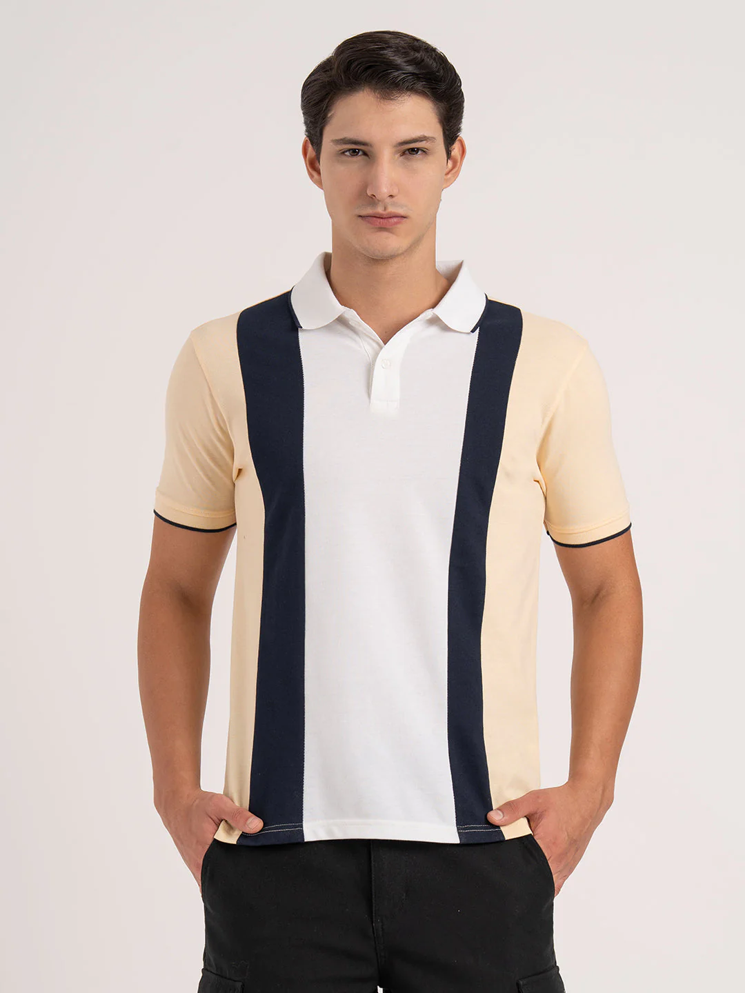 Men Light Yellow Color Block Polo T-Shirt - Image 6