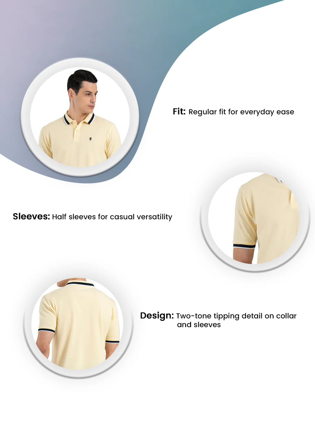Men Light Yellow Polo Neck Cotton Polyester Solid T-Shirt - Image 3