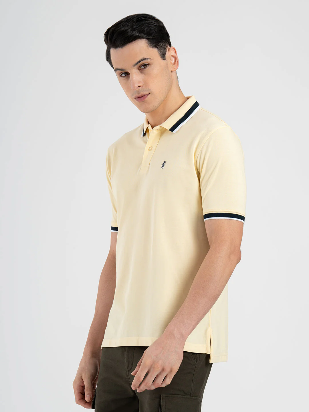 Men Light Yellow Polo Neck Cotton Polyester Solid T-Shirt - Image 4