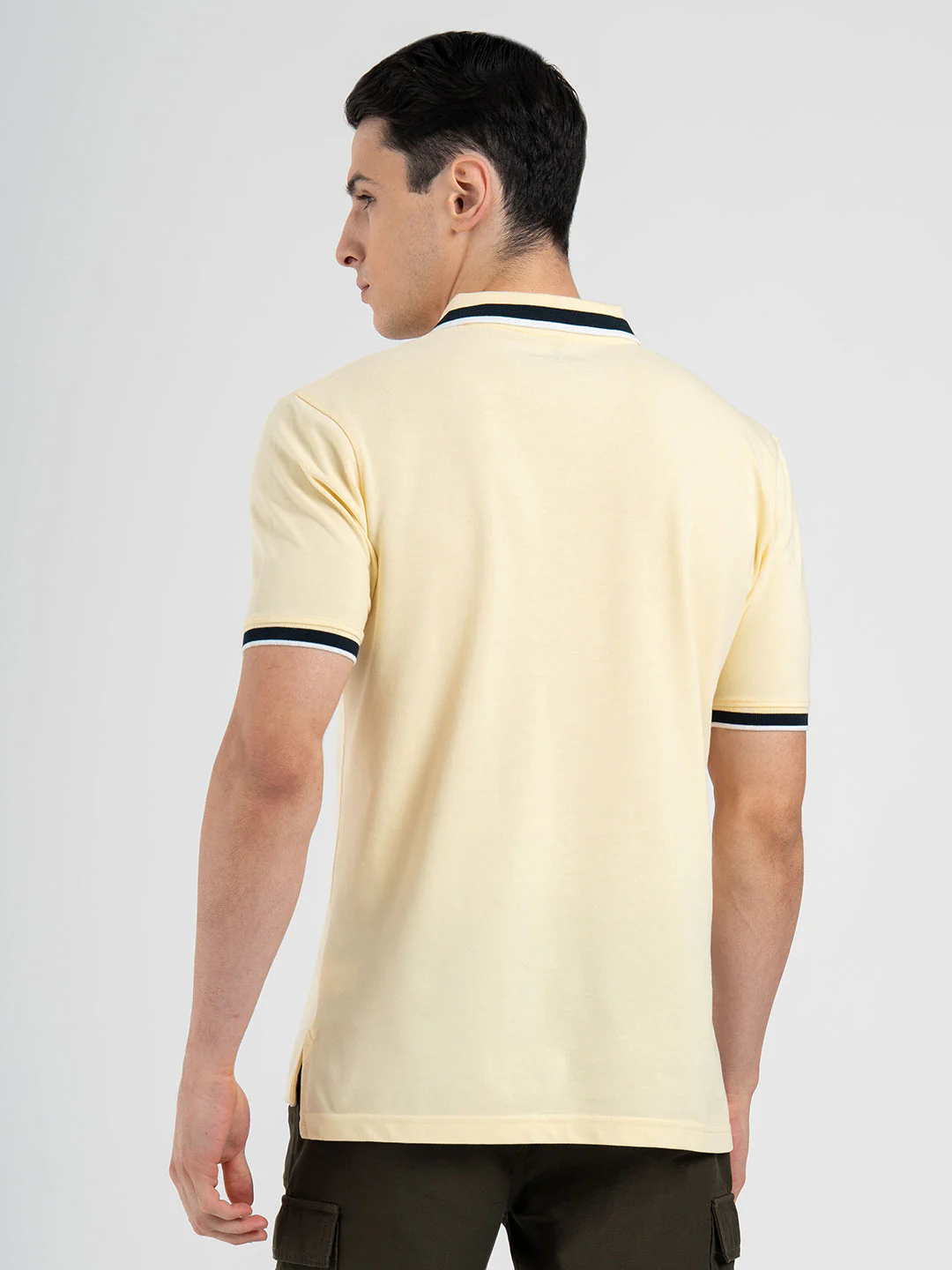 Men Light Yellow Polo Neck Cotton Polyester Solid T-Shirt - Image 5