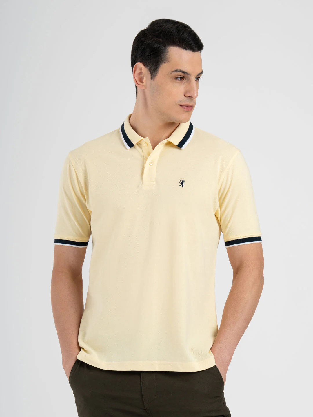 Men Light Yellow Polo Neck Cotton Polyester Solid T-Shirt - Image 6