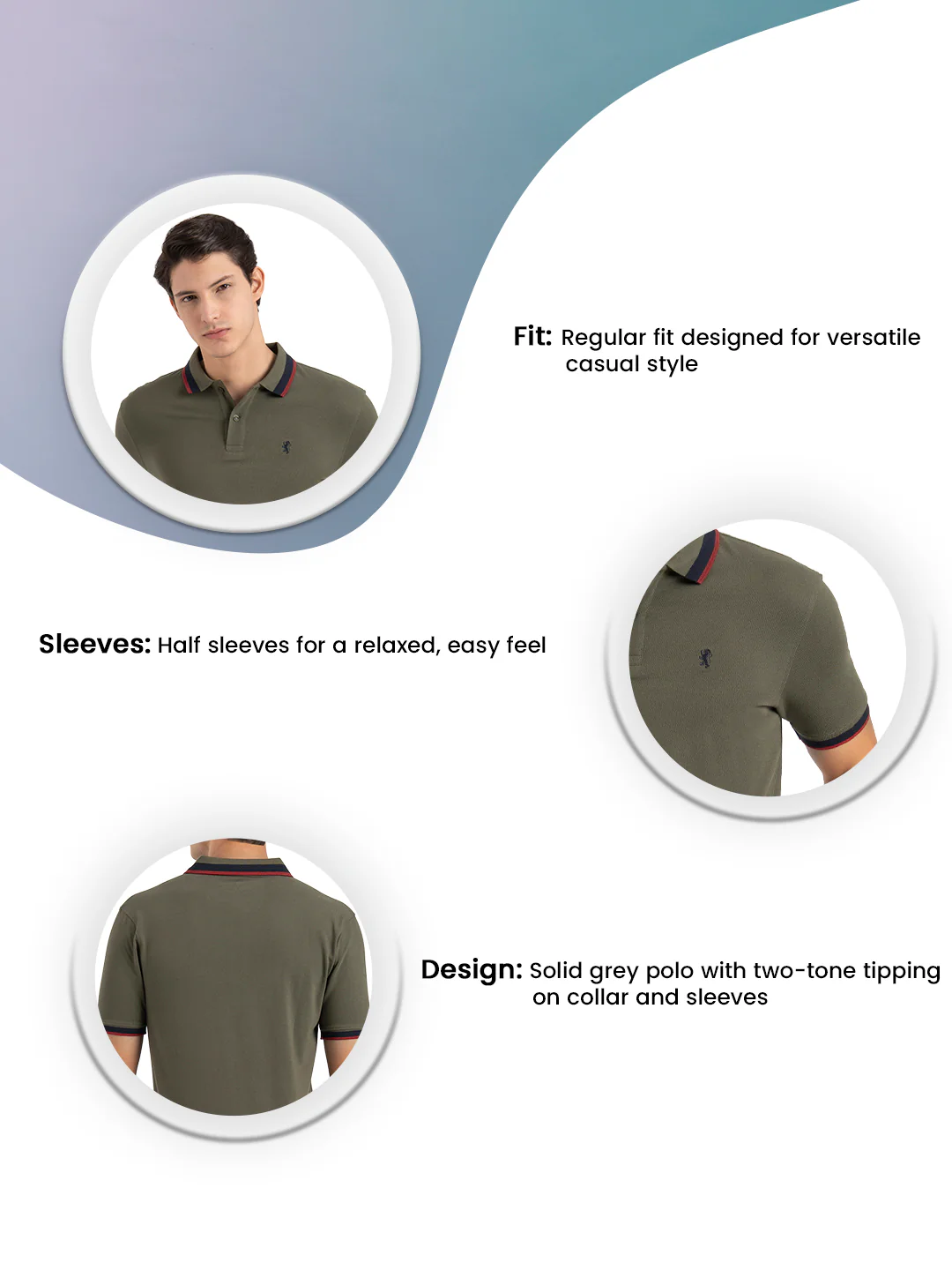 Men Olive Solid Two-Tone Tipping  Polo T-Shirt - Image 3