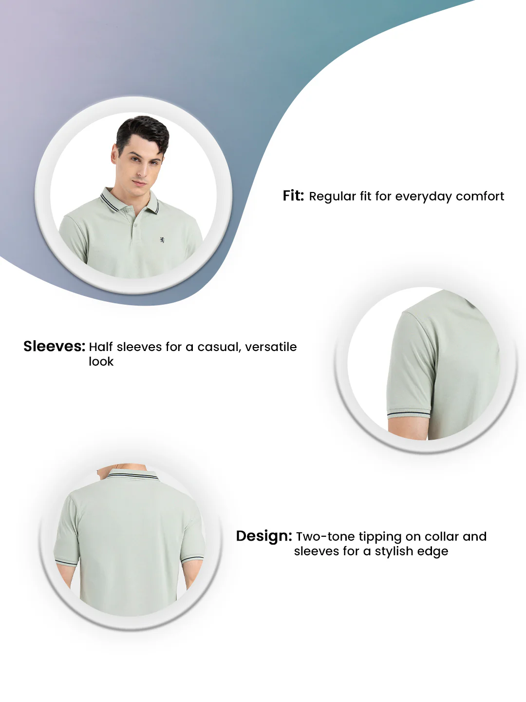 Men Pastel Green Polo Neck Cotton Polyester Solid T-Shirt - Image 2