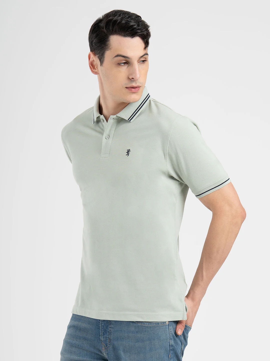 Men Pastel Green Polo Neck Cotton Polyester Solid T-Shirt - Image 4