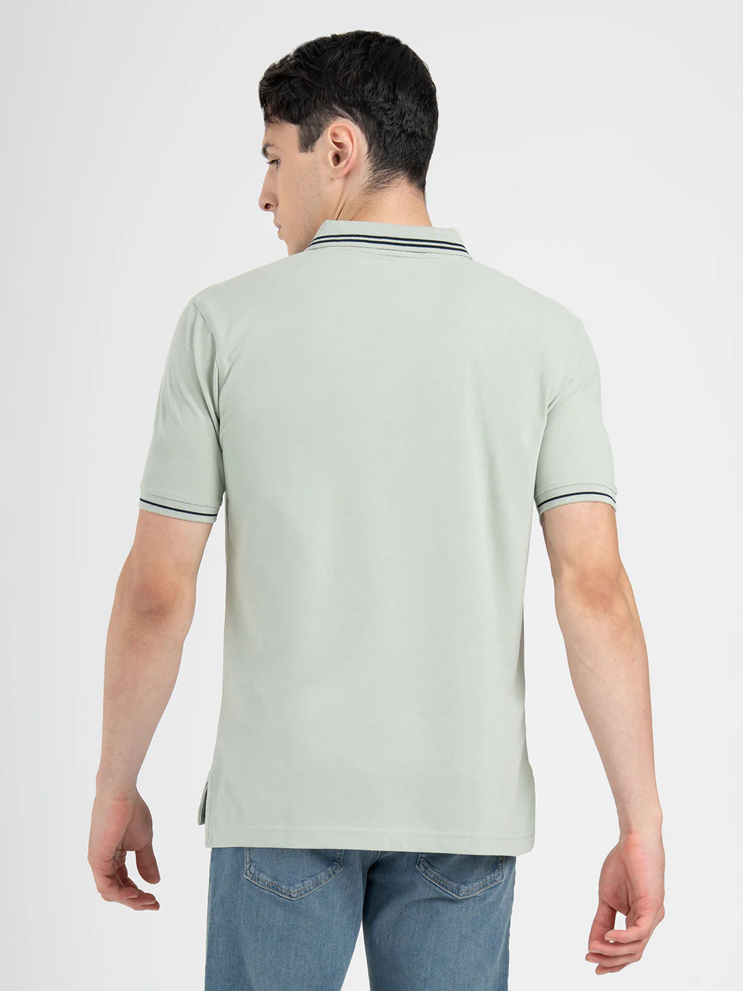 Men Pastel Green Polo Neck Cotton Polyester Solid T-Shirt - Image 5