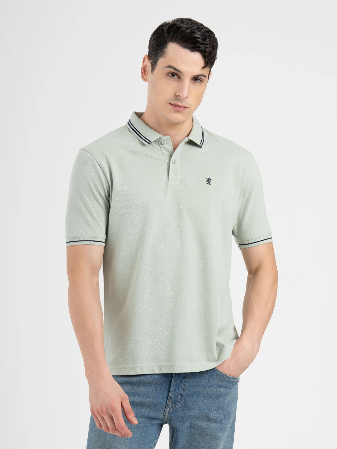 Men Pastel Green Polo Neck Cotton Polyester Solid T-Shirt - Image 6