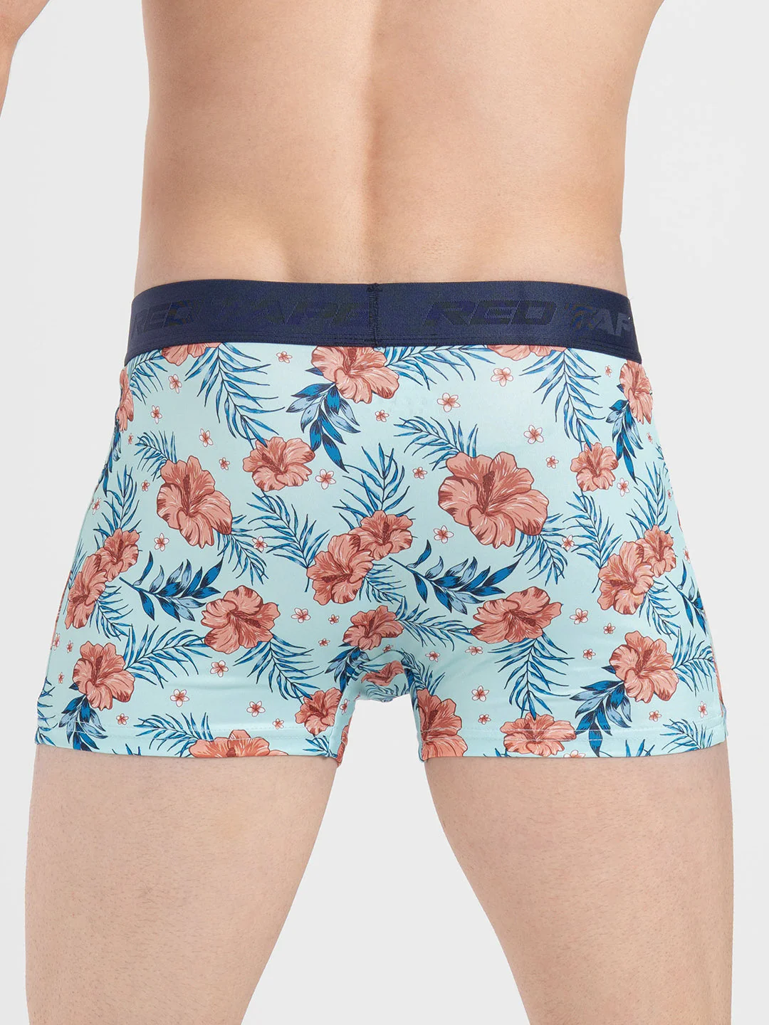 Men's Aqua Printed Elasticated Polyester Stretched Woven Trunk - Image 3