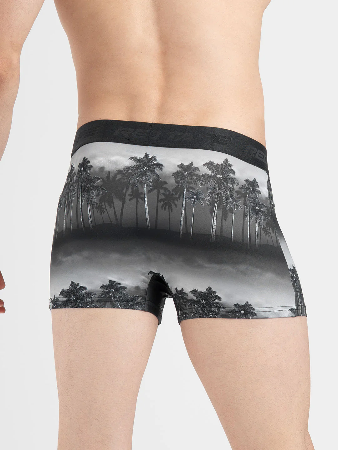 Men's Ash Black Printed Elasticated Polyester Stretched Woven Trunk - Image 3